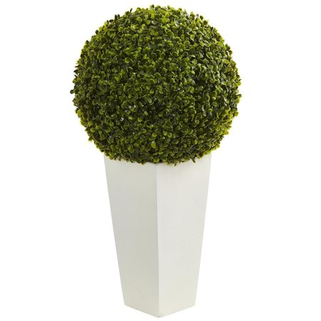 DARE2DECOR 28 in. Boxwood Topiary Ball Artificial Plant in White Tower Planter DA2623620